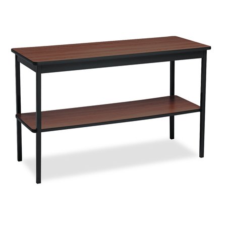 BARRICKS Rectangle Utility Table, 48" X 18" X 30", Walnut/Black Top, Woodgrain Laminate UTS1848-WA